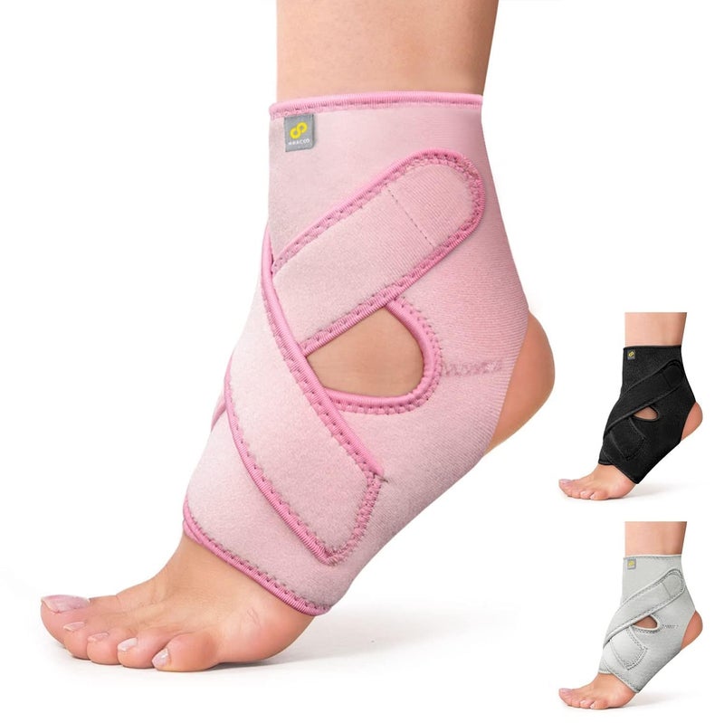 BRACOO FS10 Ankle Support, Open-Heel Foot Brace with Adjustable Straps â€“ for Achilles Tendonitis, Ligament Damage, Sprains and Sports Injuries (Pink, L/XL)